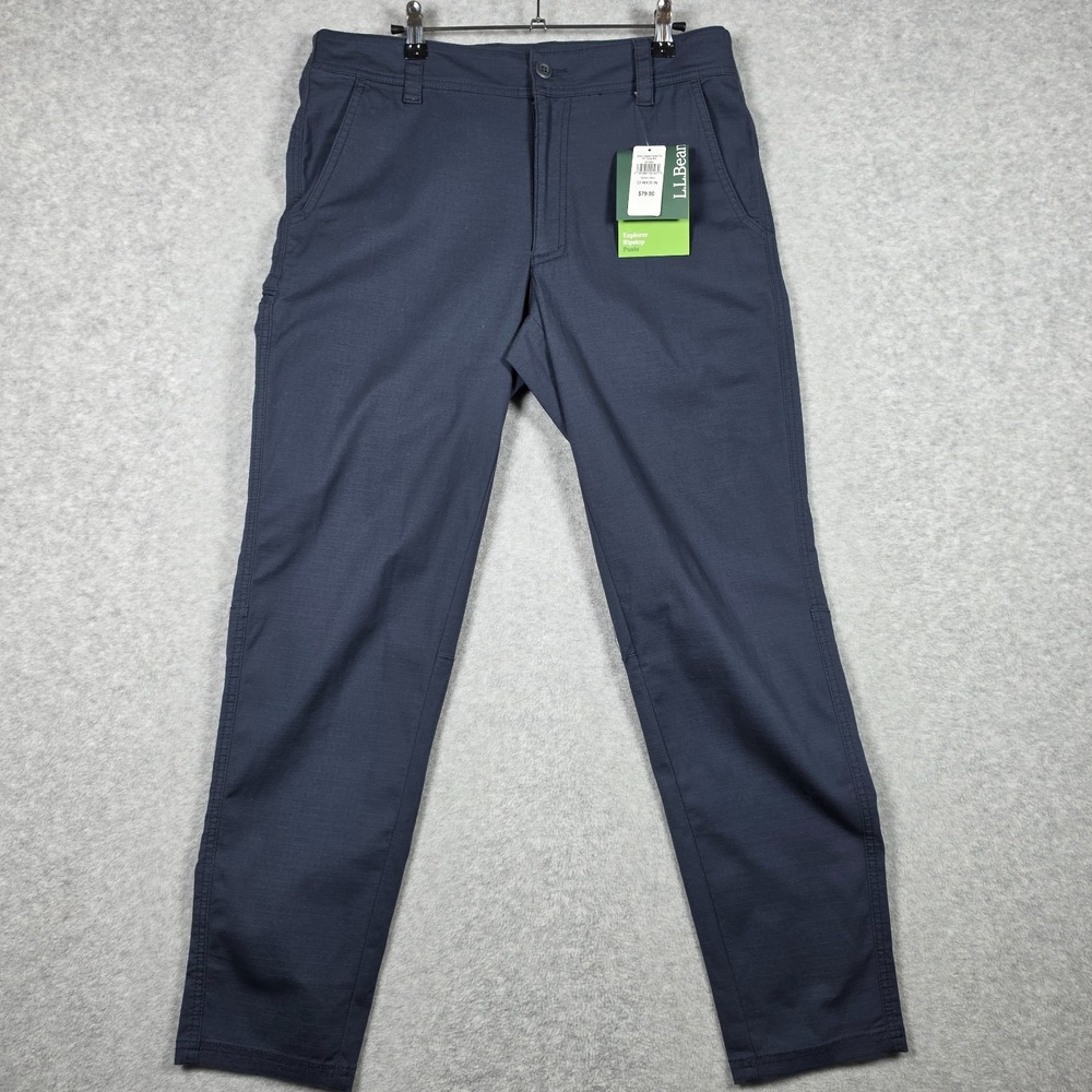 LL Bean Pants Mens 33x30 Carbon Navy Explorer Ripstop Fixed Waist Standard Fit